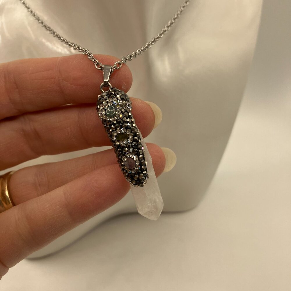 Druzy Pendant Nugget with Tourmaline Beads stainless steel chain NEW in gift box